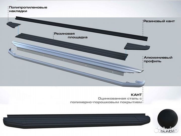 Подножки боковые пороги Volkswagen Touareg I 7L, 2002-2007 Rival A193ALB.5809.1