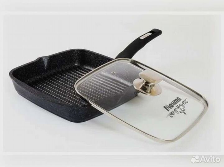 Сковорода гриль 24*24см с крышкой Гранит star