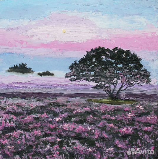 Картина маслом Лавандовое поле 20х20 см