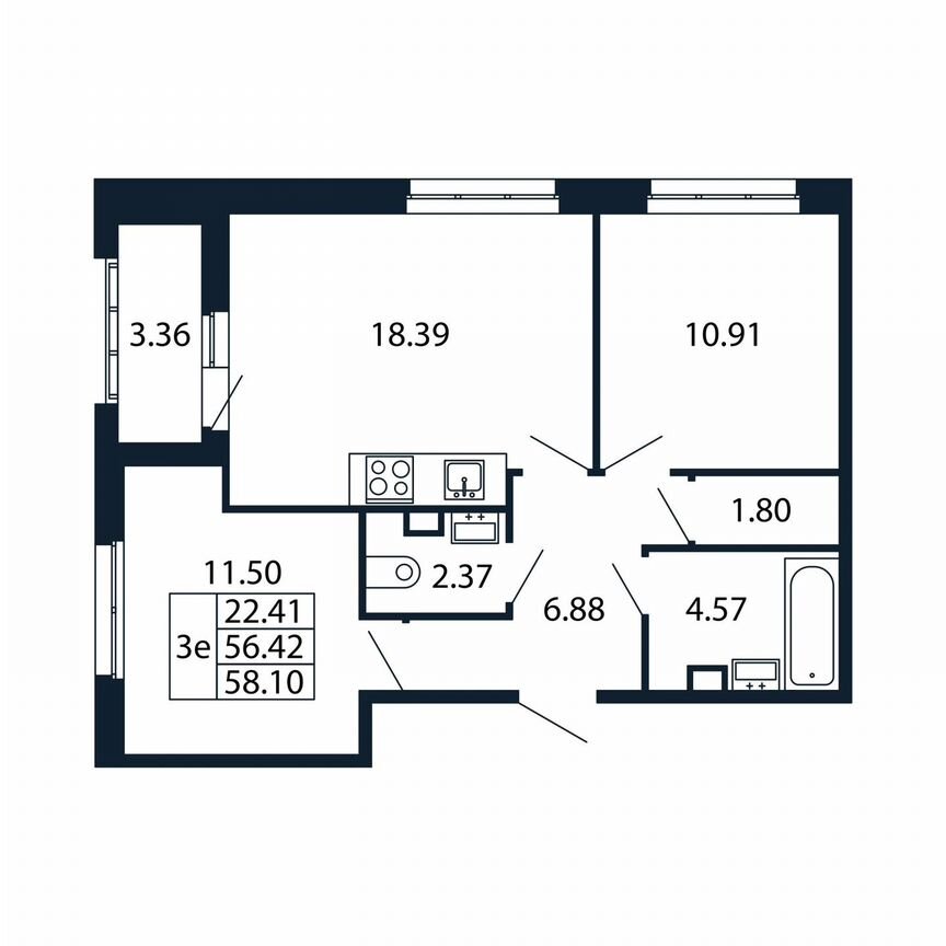 3-к. квартира, 59,8 м², 1/13 эт.