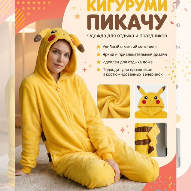 Кигуруми Пикачу Детский/Взрослый (Новый)