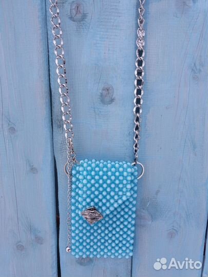 Сумка из бусин Бирюзовая плюс цепь на шею из Кореи