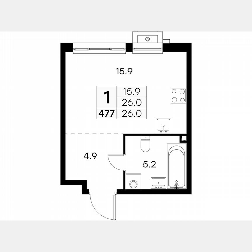 Квартира-студия, 26 м², 12/23 эт.