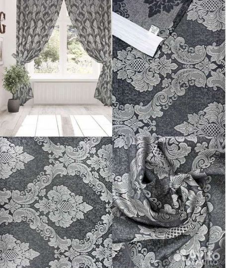 Комплект штор на шторной ленте рогожка новые