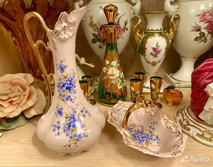 Розовый фарфор Кувшин и корзина Чехословакия