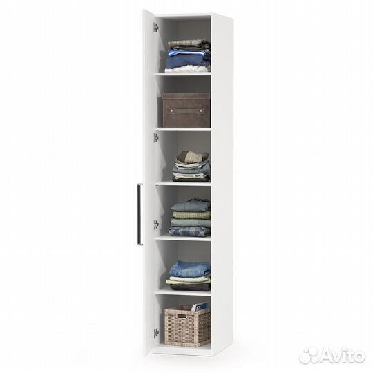 Шкаф-пенал Валенсия 13.207, цвет белый шагрень, шхгхв 42х54,1х225,3 см., универсальная сборка