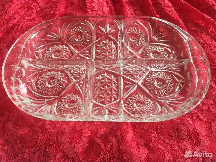 Менажница хрустальная 4 секции, СССР, ретро