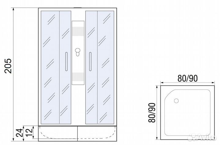 Душевая кабина river Quadro 80/24 MT без крыши для