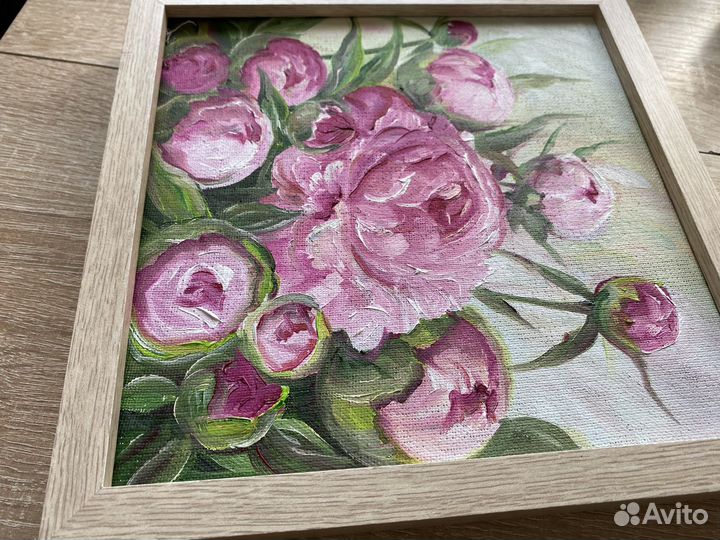 Картина маслом. Пионы