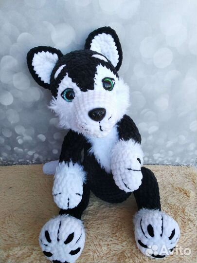 Мягкая игрушка Хаски вязаная крючком