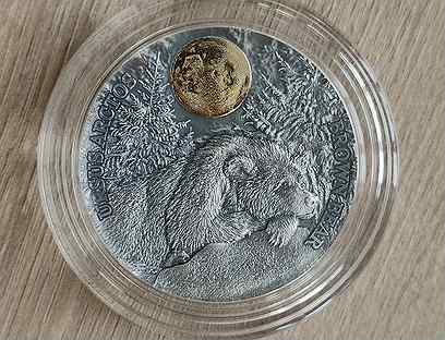 Монета Дикая природа в лунном свете Бурый медведь