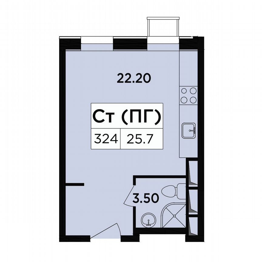 Апартаменты-студия, 25,7 м², 13/18 эт.