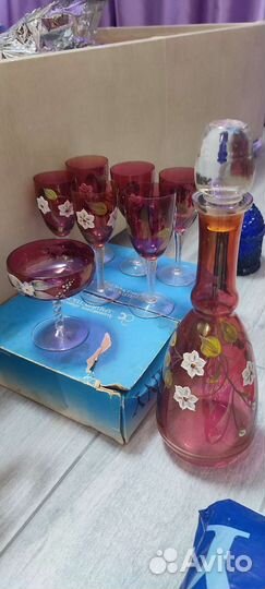 Графин с фужерами времён ссср,роспись,эмаль