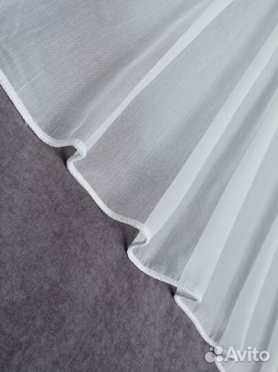 Готовый тюль на ленте канвас белый, кремовый