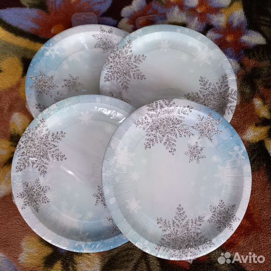 Тарелка бумажная «Снежинки», 23 см, набор 6 шт