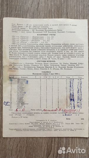 Футбольная программка Ротор - Нистру