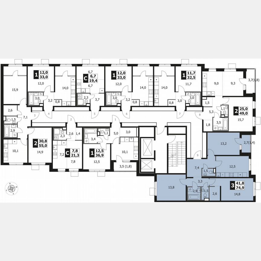 3-к. квартира, 74,9 м², 15/17 эт.