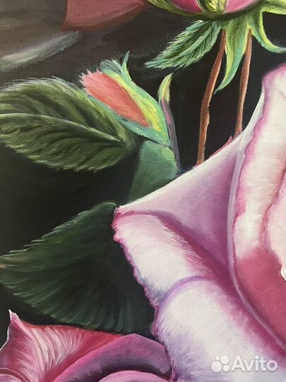 Картина маслом Макро розы, интерьрная картина