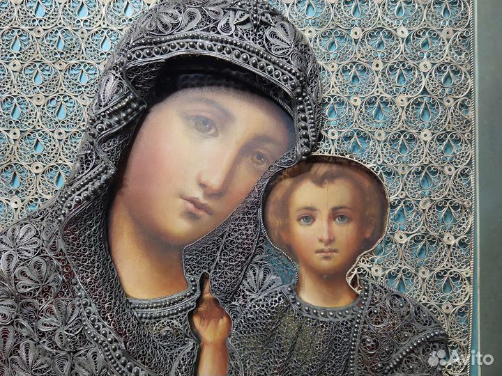 Казанская божья матерь. Серебро/скань