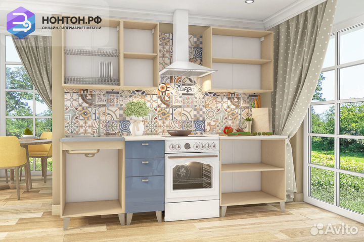 Кухня Корсика дуб молочный / голубовато-серый глян