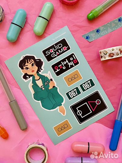 Набор наклеек «Игра в кальмара», 2 листа А6