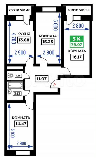 3-к. квартира, 81 м², 7/19 эт.