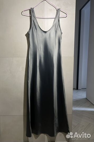 Платье комбинация миди атлас графит