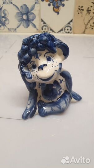 Фигурка гжель новая собака, обезьяна, крыса