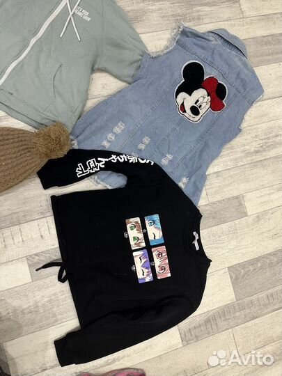 Вещи пакетом на девочку 140 146 джинсы худи