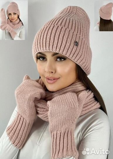 Комплект шапка+снуд+перчатки женский
