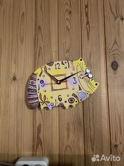 Часы кот ленивый из глины ручная работа