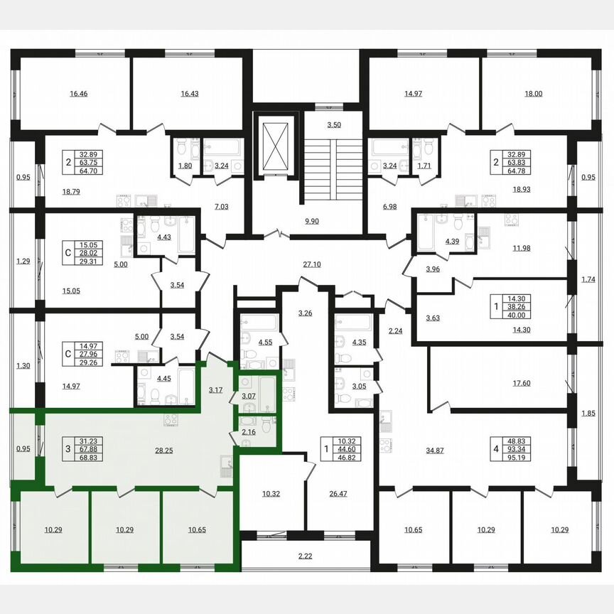 3-к. квартира, 69,7 м², 2/8 эт.