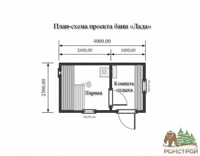 Баня мобильная готовая 4x2.3м