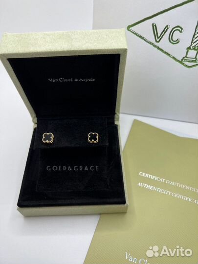 Серьги пусеты Van Cleef золотые Ван Клиф