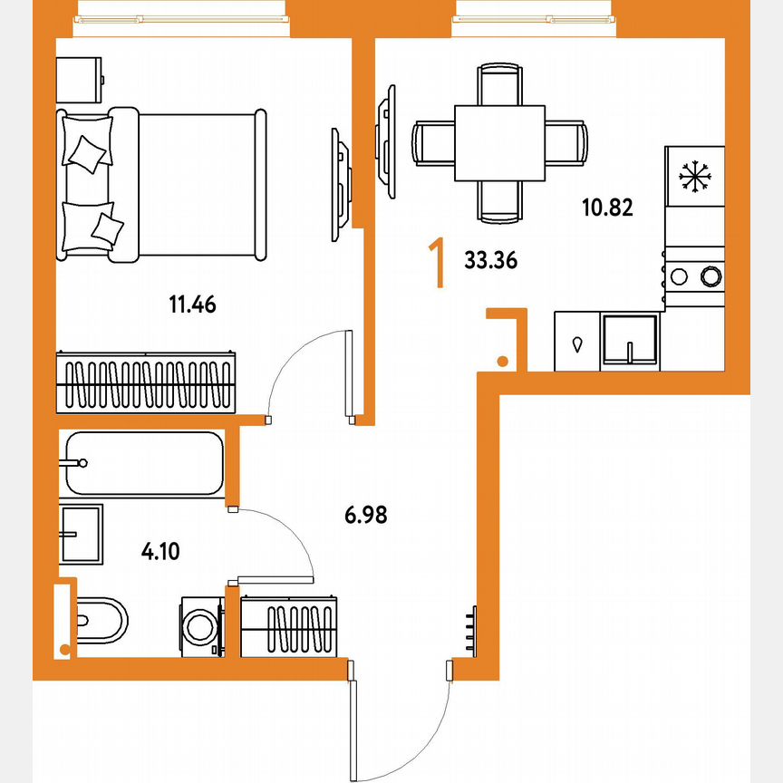 1-к. квартира, 33,4 м², 9/23 эт.