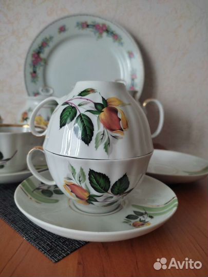 Сервиз чайный,Дулево,жёлтая роза.Блюдо Ильменау