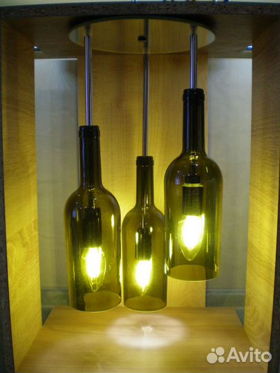 Люстра. Бутылки, зеркало. Ручная работа