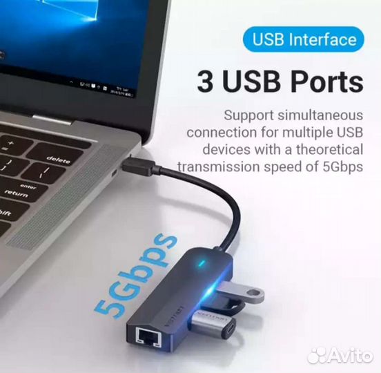 Интернет-адаптер vention USB Type C