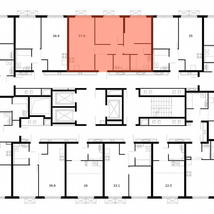 2-к. квартира, 57,9 м², 6/24 эт.