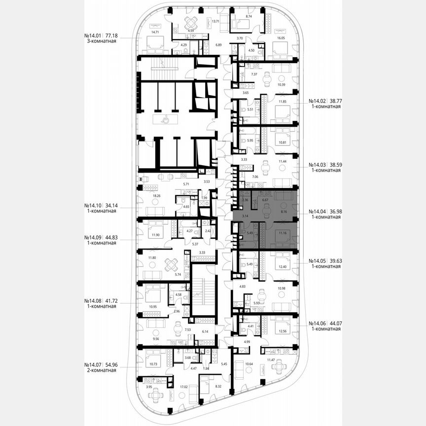 1-к. квартира, 37 м², 14/49 эт.