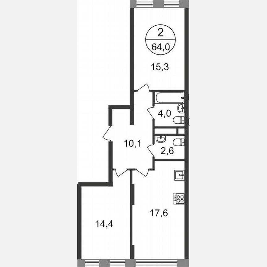 2-к. квартира, 64 м², 11/17 эт.