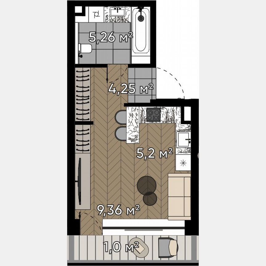 Квартира-студия, 25,1 м², 2/25 эт.