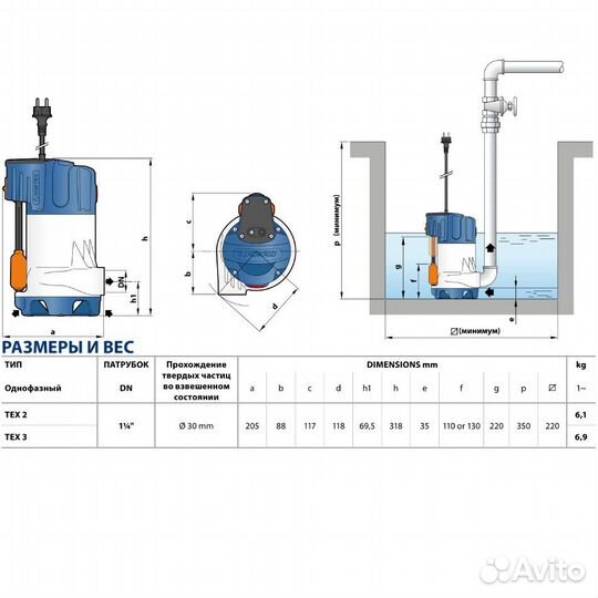 Дренажный насос Pedrollo TEX 2 (370 Вт)