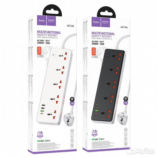 Сетевой удлинитель фильтр Hoco AC14A