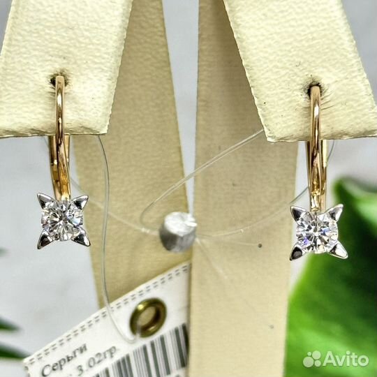 Золотые серьги с Бриллиантами, 585 проба, мюз