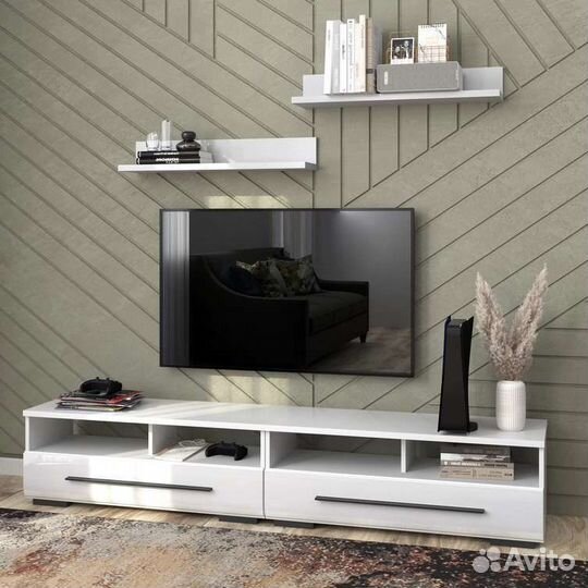 Тумба под тв белый глянец 