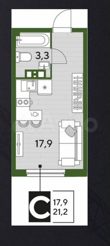 Квартира-студия, 21,2 м², 6/16 эт.