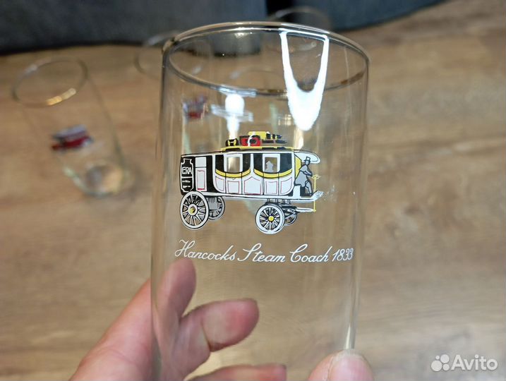 Винтажные стеклянные стаканы с автомобилями. 5 шт