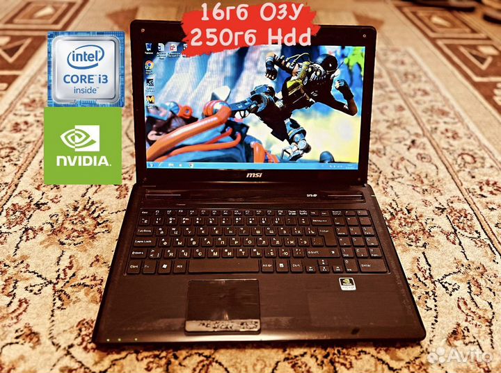 Игровой Ноутбук MSI core i3/16гб озу/GT 520m