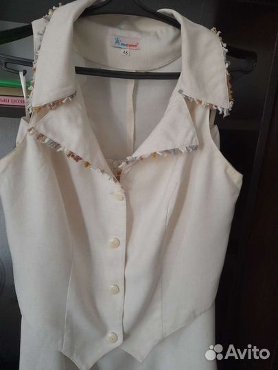 Костюм юбка блузка, лён р. 46